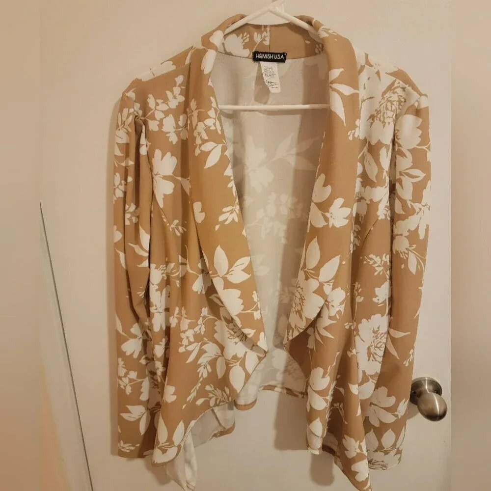 Heimish USA Jacket Womens 3X Cardigan Open Floral Holiday Easter Y2K Tan